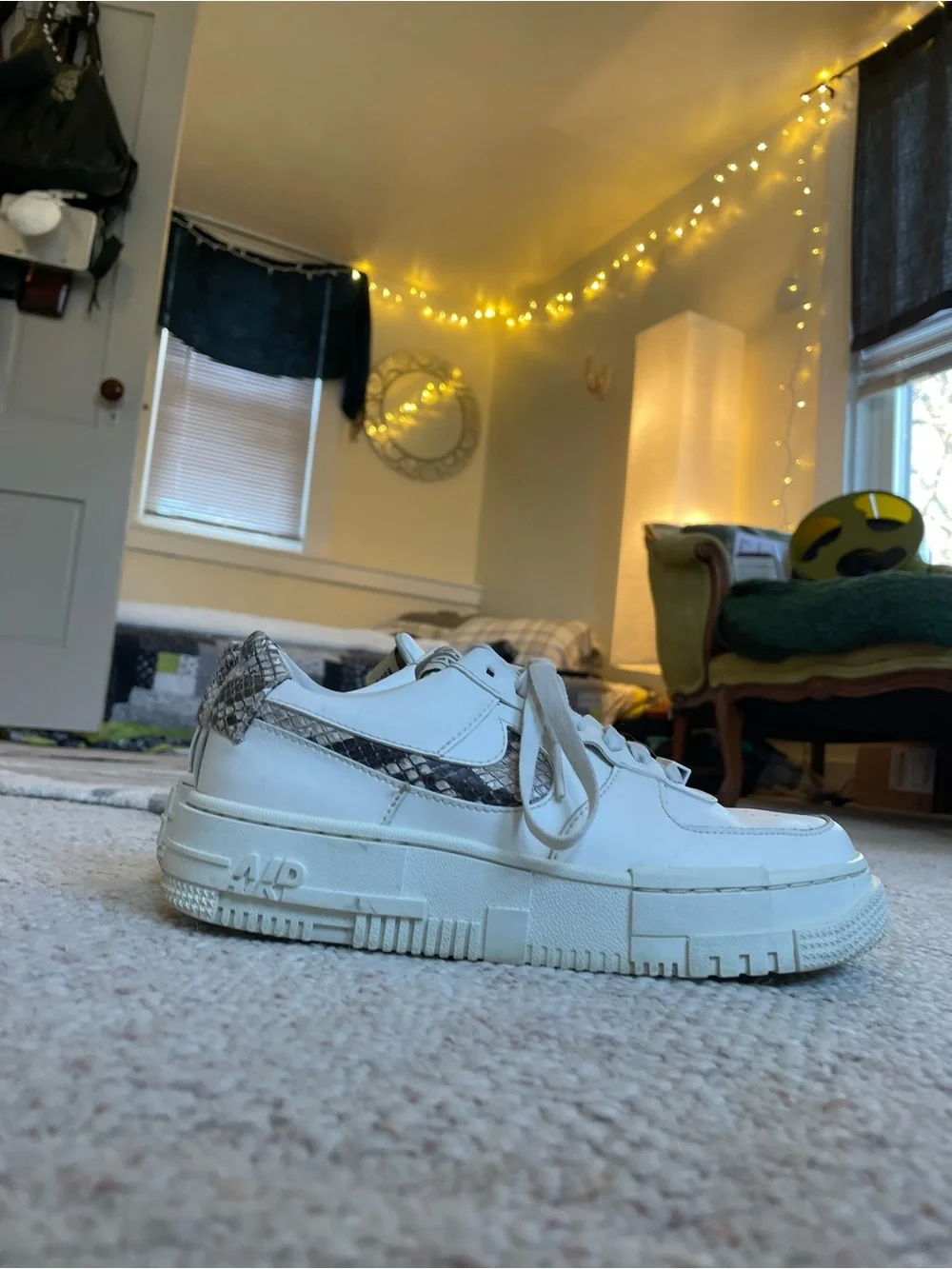 Nike AF1 White Platform Sneakers with Snake-Print Swoosh Everyday Staple Trendy - Picture 14 of 14